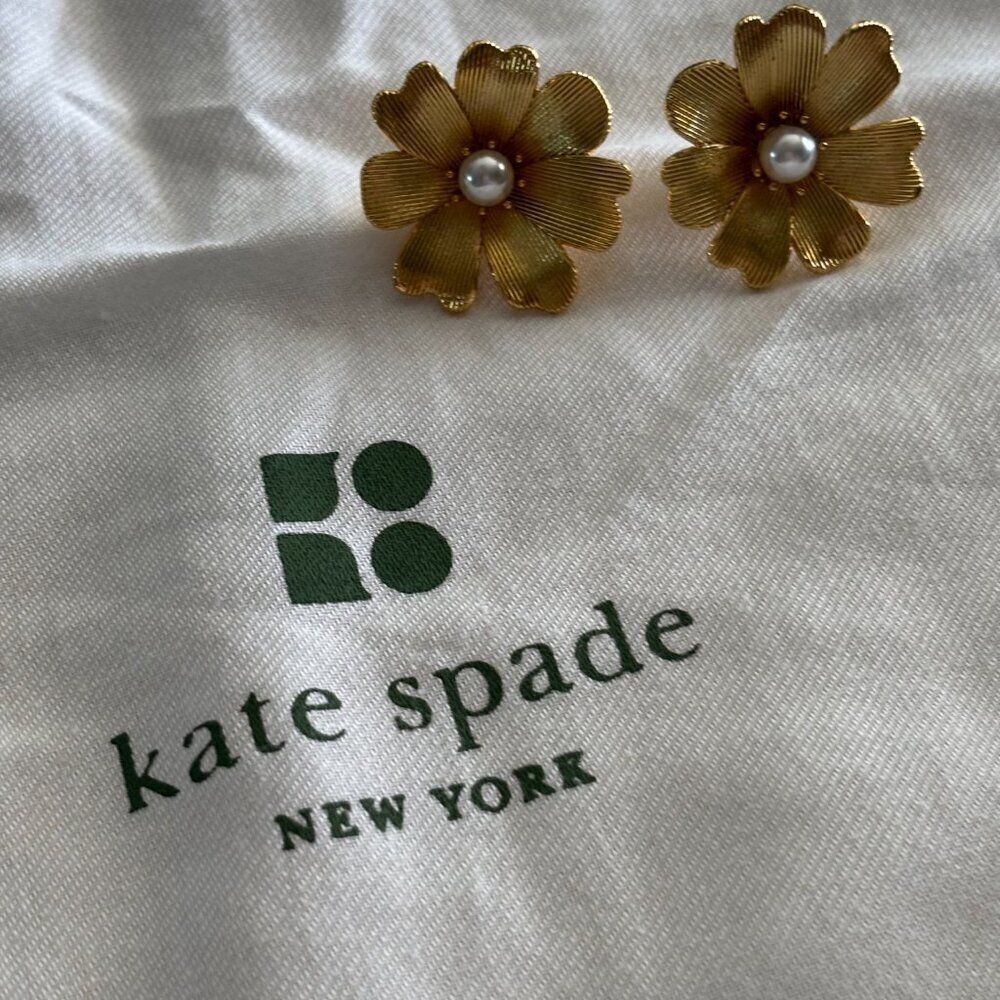 KATE SPADE Gold Floral Pearl Statement Earrings Wedding Guest - Picture 6 of 8